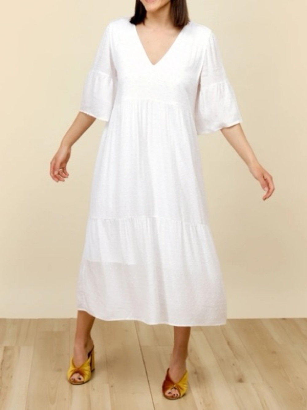 Park & Fifth Rennie Short Sleeve White Dotted Dress